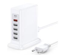 55W 6 - en - 1 Station de Charge de Bureau, Hub de Chargeur Intelligent Multi - Ports USB, avec Chargeur Rapide PD et qc3.0, Compatible avec iPhone/Samsung/xiaomi et Autres périphériques USB