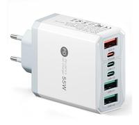 55W Chargeur USB C Rapide, 6 Ports Prise PD 25W 18W, Multiple Secteur 3 USB C et A, Adaptateur Compatible pour Samsung Galaxy S25 S24 S23 iPhone 16 15 14 13 12 11 Pro Max Mini SE iPad (Blanc, 6 ports)