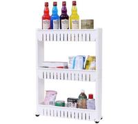 56*24*13 cm Desserte de stockage en plastique Meuble de rangement 3 étagères, 4 roulettes - Blanc