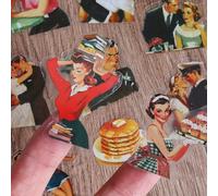 56 à 64 pièces Autocollants vintage 1950s sur le thème des femmes en PET et papier d'art. Pack d'autocollants esthétiques pour scrapbooking, DIY, journaux de voyage, fournitures de scrapbooking, journ
