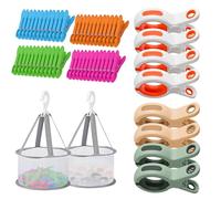 56 Pièces Epingle Linge, 2 Pièces Panier Pince Linge, Pince Serviette Plage, pour Chaises Longues, Chaises Piscine, Transats, Vêtements