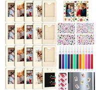 56 Pièces Mini Cadres Bois Magnétique Kits Decorer Cadres Photos Aimanté | avec 4 Feuilles d'Autocollants à Strass Mini Cadre Photo en Bois pour la Création de Cadeaux Activité & Famille la Décoration