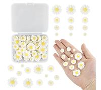 56 pièces mini-décors de marguerites avec boîte de rangement, marguerites décoratives fleurs de décoration de gâteau, petites marguerites en résine pour les travaux manuels, pour le bricolage