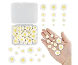 56 pièces mini-décors de marguerites avec boîte de rangement, marguerites décoratives fleurs de décoration de gâteau, petites marguerites en résine pour les travaux manuels, pour le bricolage
