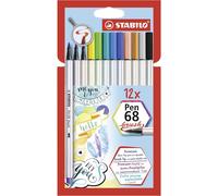 STABILO Feutre pinceau Pen 68 brush- Pochette x 12 feutres- coloris assortis