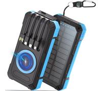 56800mAh Batterie Externe Solaire: 30W PD 3.0A USB C Power Bank Charge Rapide avec 4 Câbles, 6 Sorties/3 Entrées, 15W Chargement sans Fil, Lampe de Poche, Voyant LED, Chargeur Externe pour Téléphone