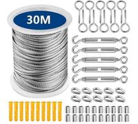 56pcs corde de fil d'ensemble-éclairage extérieur-guide fil-30m / 98FT 304 inox corde de fil d'acier-câble avec oeillet crochets
