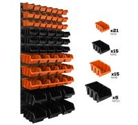 Etagere murale 57 bacs a bec oranges et noires, panneau murale 58 x 117 cm Etagere empilable pour garage, atelier, banc de travail, systeme de rangement modulable, fixer au mur
