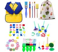 57 Pièces Éponge Brosses de Peinture Enfant Ensemble Pinceaux de Peinture et Art DIY Outils de Peinture d'Apprentissage Précoce Contient Tablier imperméable pour enfants, 26 lettres, Sac de Rangement
