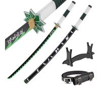 57 SPECIAL REPLICAS DaemonSlayer Katana en Bois Deco 77 cm | Nichirin de Sanemi Shinazugawa avec Fourreau, Ceinture et Support, pour Déguisement de Carnaval, Cosplay Anime, Collection