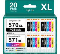 570 571 XL Cartouche d'encre Compatibles pour Cartouche Canon 571 pour imprimante Canon MG5750 pour PIXMA TS5050 MG5750 TS5053 MG6852 MG6850 MG5700 MG5752 MG5753(20 Pack)