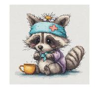 57lilina Kit Broderie Point de Croix Debutant Raton Laveur 36x36 cm | Canevas Kit Complet Adulte pour Original Loisirs Créatifs Activité Manuelle Cadeau, Pré Imprimé Facile 11CT Cross Stitch Set