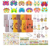 58 Pièces Masque Enfant a Decorer Visage Contient Gommettes Sac Cadeau Anniversaire Et d'autres Accessoires Idéal pour Fêtes d'anniversaire et Les Célébrations sur le Thème des Animaux