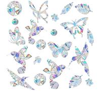 58 Pièces Suncatcher Sticker, Stickers Anti Collision Oiseaux,Autocollants de Fenêtre en Forme d'Oiseau Ronds Papillon,PVC Rainbow Prism-Autocollant en Verre pour Portes Coulissantes Fenêtres en Verre