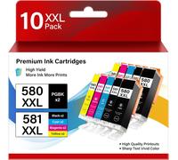 580/581 Lot de 10 cartouches d'encre XXL compatibles avec les imprimantes Canon PGBK/BK/C/M/Y Multicolore
