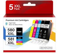 580/581 Lot de 5 cartouches d'encre XXL compatibles avec les imprimantes Canon PGBK/BK/C/M/Y Multicolore