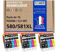 580XL 581XL - 15 Cartouches d'encre Compatibles avec Canon PGI-580 CLI-581/ PG580 CL581 ou 580 581 - pour Canon Pixma TS9550 TS6550 TR8550 TR7550 (6 Noir et 9 Couleur)