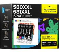580XL Compatible Ink Cartridge Replacement for Canon PGI-580 CLI-581 XXL for TS6150 TS6250 TS6350 TS705 TR7550 TR8550 TS8150 TS8250 TS9550 (5 Pack)