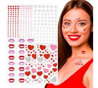 584pcs Autocollants Strass Cœur Lèvres à Paillettes Rose Rouge Sticker Auto-adhésif Tatouages Temporaires de Visage Corps Tatouage Personnalisé Décoration DIY pour Fête Soirée Anniversaire Mariage