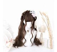 58cm Long Bouclés Mixte Brun/Noir Double Ponytail Postiche Ombre Lolita Japon Mignon Fête Halloween Cosplay Perruques + Perruques Cap brun