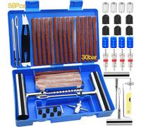 58PCS Kit de Réparation de Pneus de Voiture ZLPBAO, Outils de Réparation de Pneus Lourds et Kit de Réparation de Pneu Plat Pneu Plat Meche Pour Voitures, Motos, Camions, VTT, Tracteurs, camping-cars