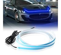 59'' Bandeaux lumineux de capot, Feux de circulation diurne 12V Stirp Lumière constante étanche pour voiture Bande Lumineuse Décorative Universelle (Bleu)