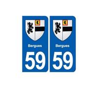59 Bergues blason autocollant plaque stickers ville - Angles : arrondis