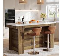 59" Modern Counter Height Bar Table with Faux Marble Top, White