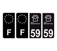 59 Nord logo noir autocollant plaque immatriculation auto ville sticker Lot de 4 Stickers - Angles : arrondis