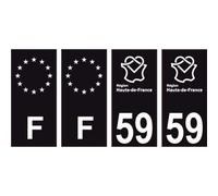 59 Nord logo noir autocollant plaque immatriculation auto ville sticker Lot de 4 Stickers - Angles : droits