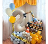 59 pièces ensemble ingénierie thème pelle numérique 1-9 ballon ensemble bleu jaune Latex ballon garçon fête d'anniversaire décoration garçon bébé S Beige