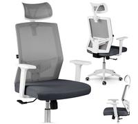 Chaise de bureau en micro-maille - JANSPORT - Rotar - Gris foncé - Réglable en hauteur - Appui-tête ajustable