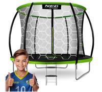 Neo-Sport Trampoline d'extérieur pour enfant - Filet de sécurité intérieur - Échelle - Barres rembourrées - Résistant aux intempéries - Inoxydable - Charge maximale : 100 kg - Vert et noir - 252 cm