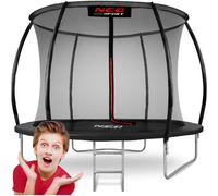 Neo-Sport Trampoline d'extérieur pour enfant - Filet de sécurité intérieur - Échelle - Barres rembourrées - Résistant aux intempéries - Inoxydable - Charge maximale : 100 kg - Rouge et noir - 252 cm