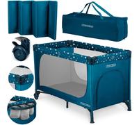 Ricokids Lit de Voyage Pliable pour bébé avec Matelas - Sac de Transport - 125 x 65 x 78 cm - Bleu foncé avec étoiles