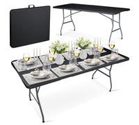 Table de jardin pliante - Plonos - 180 cm - Noir - Résistant aux UV - Imperméable - Cadre en acier