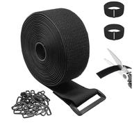 5cm x 5m Sangles de Câble Réglables avec 25 Boucles, Noir Attache Câble Scratch, Réutilisables Autoadhésifs Extra Fort Sangle Scratch pour Cable Management Fils Tuyaux, Longueur de Coupe Libre