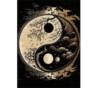 5D Abstrait Noir Blanc Diamond Painting,DIY Yin Yang Art du Diamant Complet Kits,Rond Diamond Painting Kit Complet pour Adultes Débutants Strass Point de Croix Peinture Diamant Maison Décor 50x70cm