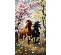 5D Arbre à chevaux Diamond Painting Kit pour Adulte,DIY Square Drill Broderie Diamant Art Painting Kit Complet,Strass Point de Croix Diamant Painting Kit Artisanat pour Murale Décoration 70x150cm