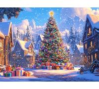 5D Arbre De Noël Peinture Diamant Painting Kit, DIY Le Village Activité Manuelle Adulte Diamant Complet Kits, Diamond Art Kits Strass Point de Croix Painting pour Adultes Décor 80x100cm W0J-387