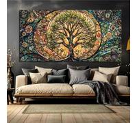 5D Arbre de vie Diamond Painting Rétro Broderie Diamant Grand Format 100x55cm Bricolage Ronde Diamond Painting Adulte Enfants Cristal Débutant Art Set pour Tableau Decoration Murale Salon