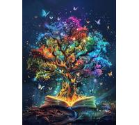 5D Arbre Diamond Painting Adulte, Peinture Diamant Livre Broderie Diamant Kit Complet, DIY Broderie Diamant Grand Format Point de Croix Diamond-Painting, pour Maison Murale Décoration 50x70cm S2-470