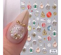 5D Autocollant Ongles Noel, Noel Autoadhésif Stickers Ongles, Stickers Ongle Noel3D, Sticker Ongle Nail Art Noël, Accessoires de Nail Art de Noël d'Hiver Mignons(F)