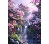 5D Bâtiment Peinture Diamant Painting Kit, DIY Paysage Activité Manuelle Adulte Diamant Complet Kits, Diamond Art Kits Strass Point de Croix Painting pour Adultes Débutants Maison Décor 50x70cm W0J321