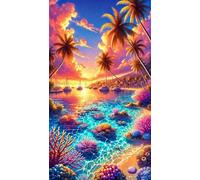 5D Belle île d'été Diamond Painting,DIY Round Drill Broderie Diamant Painting Complet pour Adultes Débutants,Art du Diamant Peinture Strass Point de Croix Painting pour Maison Murale Décor 70x150 cm