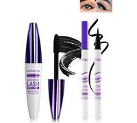 5d Black Silk Fibre Mascara And Liquid Eyeliner Set,Liquid Eyeliner Waterproof Anti-Fouling,Long-Lasting Volumizing Curling Eyelash Extension Mascara For Party Colorful Eye Make-1 Black