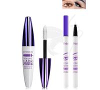 5D Blanc Fibre de Soie Mascara et Eyeliner Liquide Set, Eyeliner Liquide Waterproof Anti-salissures, Longue durée Volumizing Curling Extension des Cils Mascara pour fête Coloré Maquillage des yeux-3