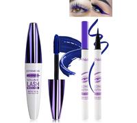 5d Blue Silk Fibre Mascara And Liquid Eyeliner Set,Liquid Eyeliner Waterproof Anti-Fouling,Long-Lasting Volumizing Curling Eyelash Extension Mascara For Party Colorful Eye Makeup-4 Blue