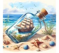 5D Bouteille Beach Drift Diamond Painting Adultes DIY Broderie Art diamant painting Kit Complet,Peinture Diamant Artisanat Strass Point de Croix Paintings pour Murale Décoratio Square Drill,20x20cm