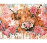 5D Bovins Des Hautes Terres Peinture Diamant Painting Kit, DIY Animal Activité Manuelle Adulte Diamant Complet Kits, Diamond Art Kits Strass Point de Croix Painting pour Adultes Décor 30x40cm W0J-447